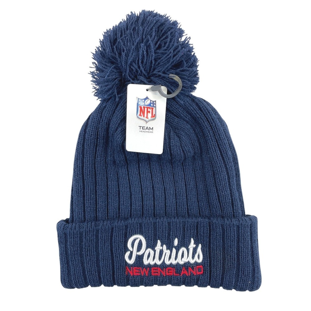NFL New England Patriots Pom Beanie Hat Womens OS Navy Blue Sporty NWT
